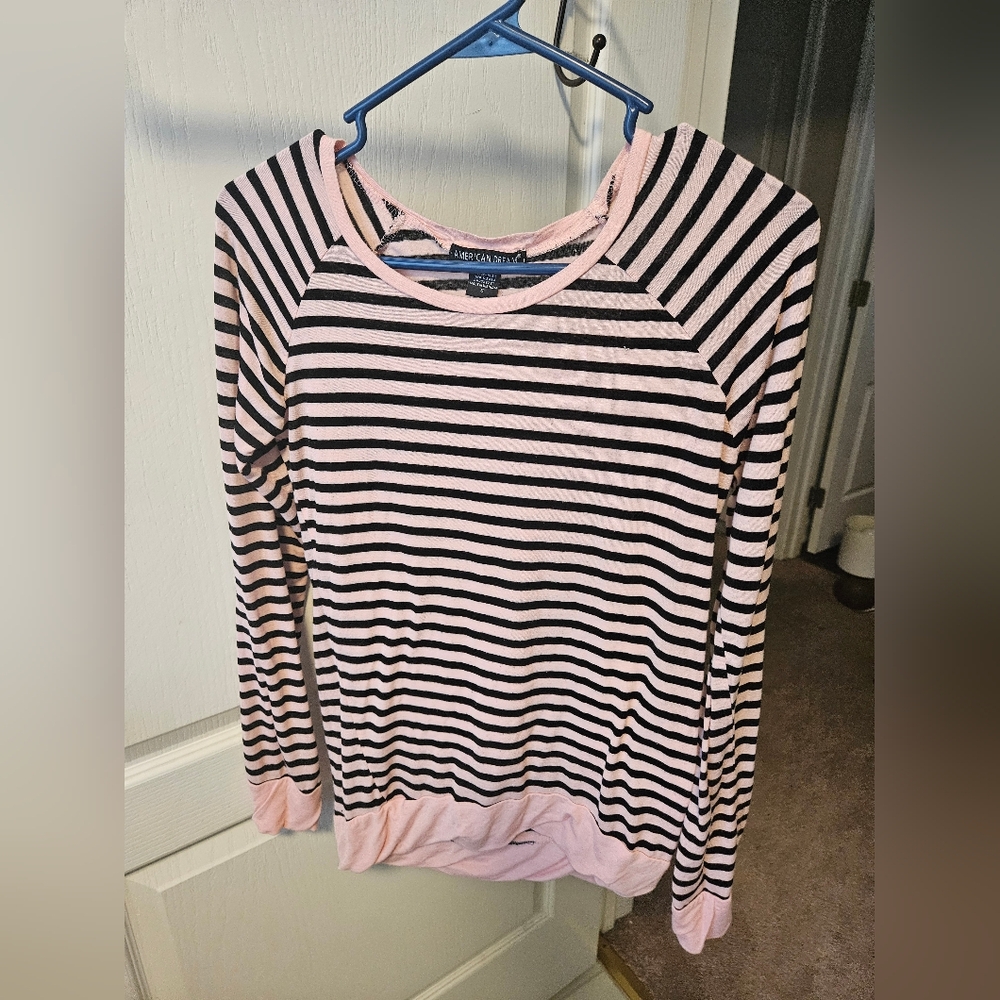 Womens Pink and Black Striped Long Sleeve